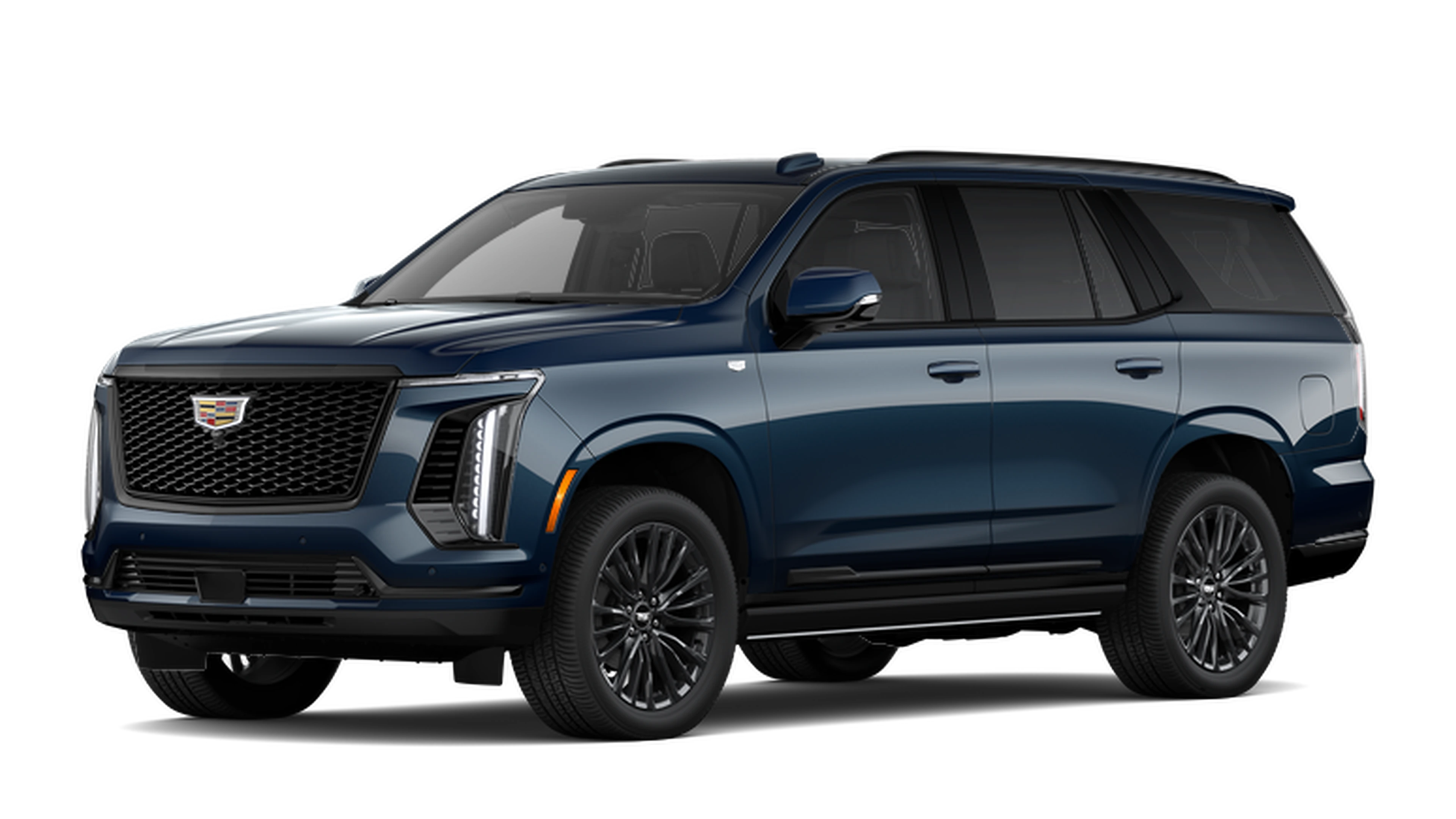 Cadillac Escalade in metallic red, front three-quarter view
