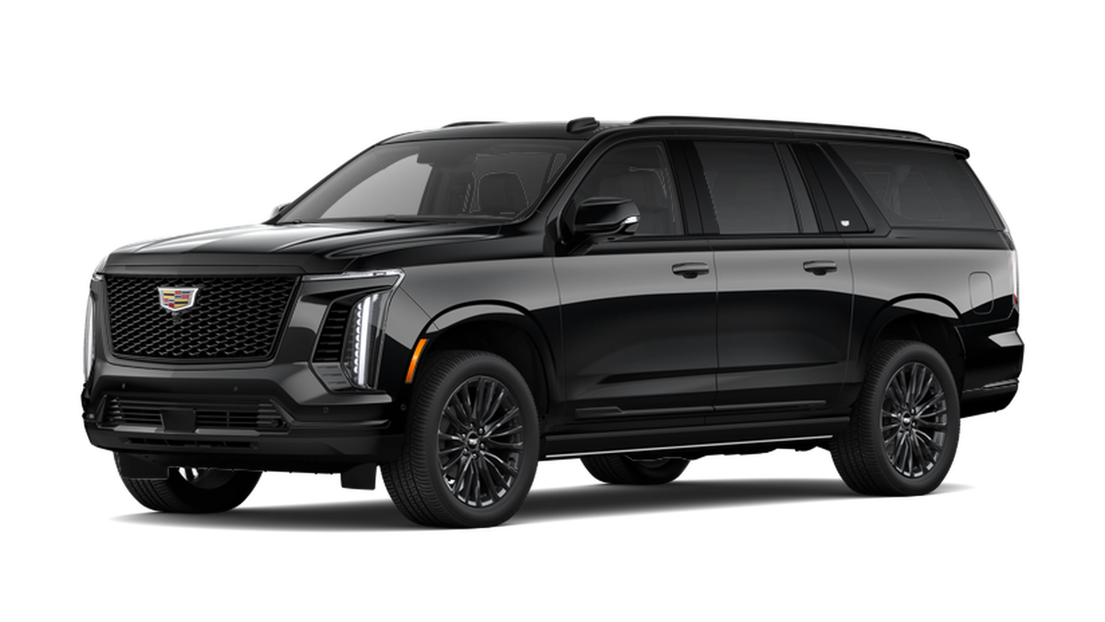 Cadillac Escalade ESV in metallic red, front three-quarter view